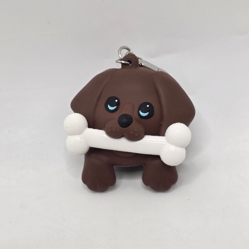 Bath & Body Works PocketBac Holder Brown Puppy Dog Bone Silicone Keychain Charm